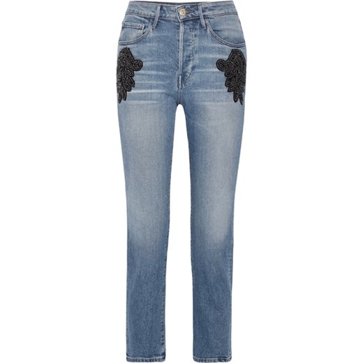 W3 cropped embellished high-rise straight-leg jeans niebieski   NET-A-PORTER