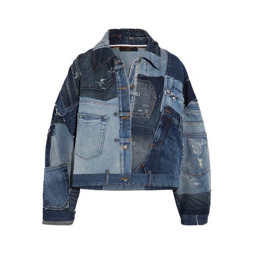 Distressed patchwork denim jacket niebieski   NET-A-PORTER