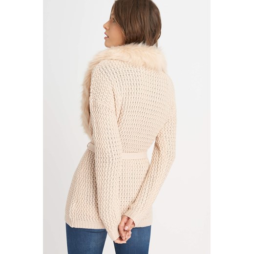 Kardigan z futrzanym kołnierzem ORSAY bezowy XL orsay.com