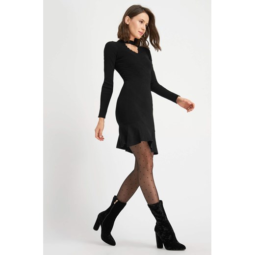 Dzianinowa sukienka z falbaną czarny ORSAY L orsay.com