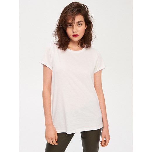 Sinsay - T-shirt z wydłużonym tyłem - Biały Sinsay bezowy XS 