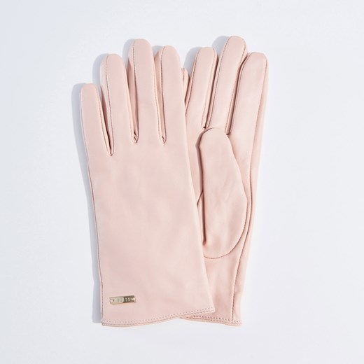 Mohito - Miękkie skórzane rękawiczki - Różowy bezowy Mohito S 