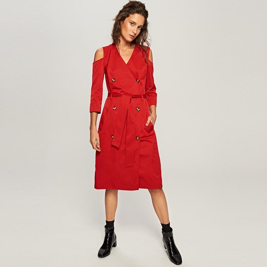 Reserved - Dwurzędowa sukienka cold shoulder - Czerwony czerwony Reserved 34 