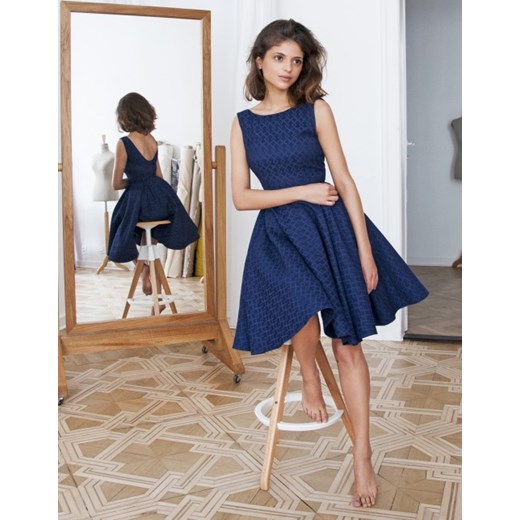 Sukienka Vivien Granatowa bezowy Szyjemy Sukienki 34 showroom.pl