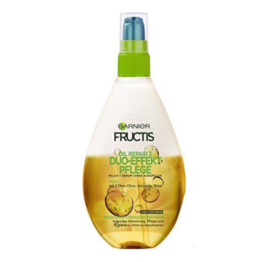 Garnier Fructis Duo efekt Oil Repair kuracja dla włosów, intensywny olejek do włosów do rozpylania bez wypłukać w pielęgnacji (z wysokiej jakości naturalnego olejami – zapewnia suchy, strapaziertes akcesoria do włosów) 1er Pack – 150 ML)