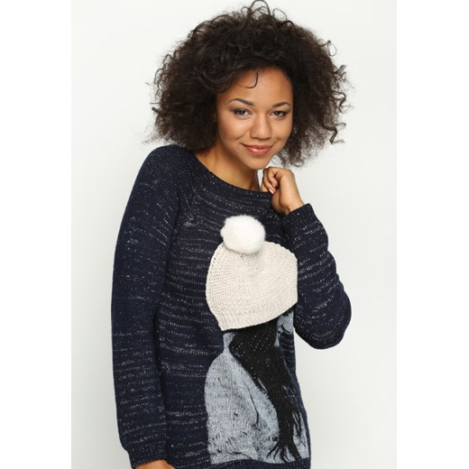 Granatowy Sweter The Girl  bezowy uniwersalny promocja Born2be Odzież 
