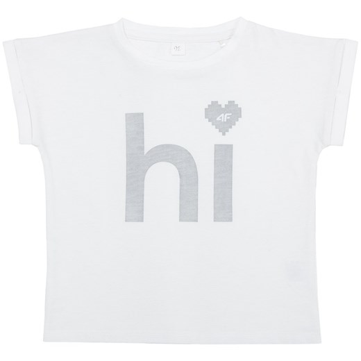 T-shirt dla małych dziewczynek JTSD106 - biały 4f Junior szary  4F