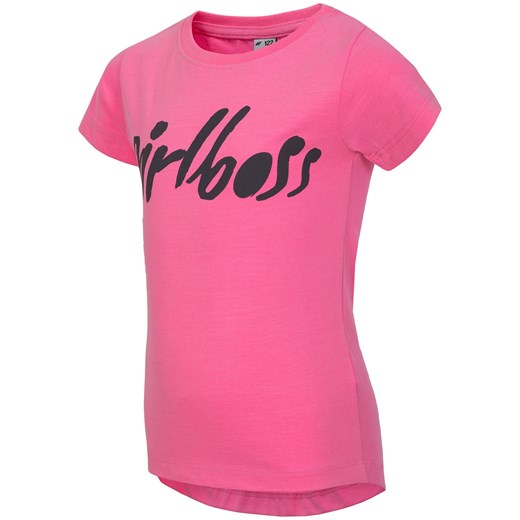 T-shirt dla małych dziewczynek JTSD100 - neonowy róż 4f Junior rozowy  4F