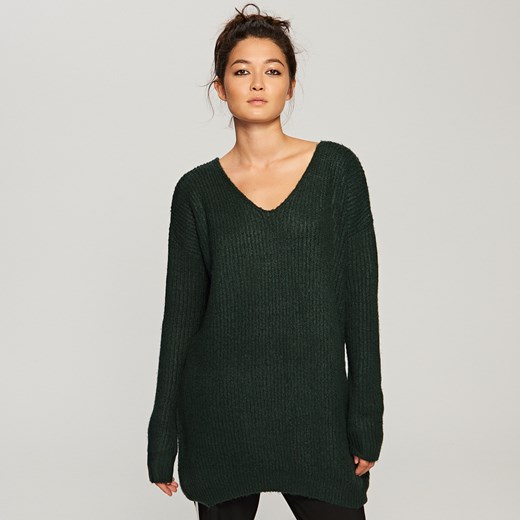 Reserved - Sweter oversize z dekoltem - Zielony Reserved czarny L 