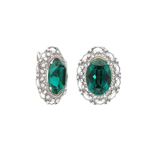 Srebrne kolczyki z kryształem Swarovski Emerald Oval K3 1727 zielony Polcarat Design  