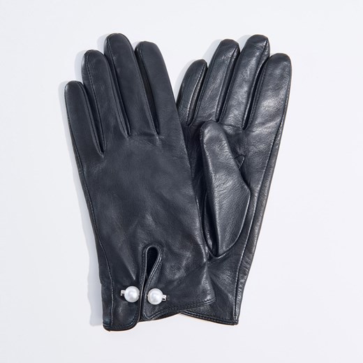 Mohito - Skórzane rękawiczki z perłą - Czarny  Mohito S 