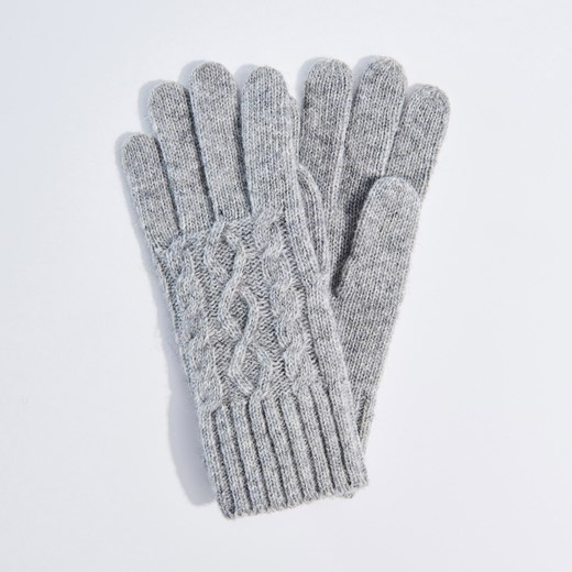 Mohito - Wełniane rękawiczki z warkoczowym splotem - Szary szary Mohito M 