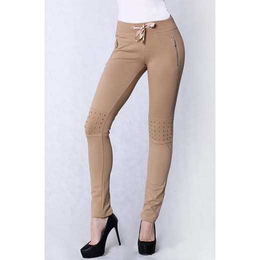 4211-3 Spodnie materiałowe, legginsy z dżetami - kremowy Giorgia rozowy L/XL WonderMe.pl