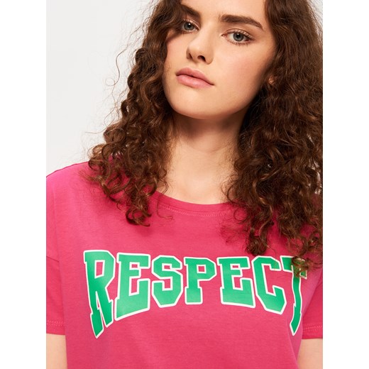 Sinsay - T-shirt respect - Różowy  Sinsay S 
