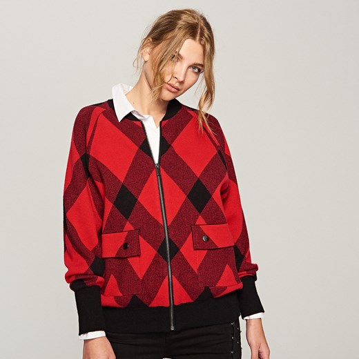 Reserved - Zapinany sweter w kratę - Czerwony Reserved  S 