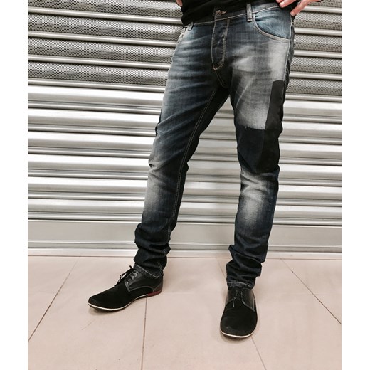 Męskie spodnie jeansowe z naszytymi ciemniejszymi łatami MR.DRE