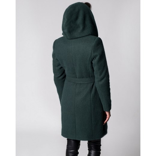 Ciemno zielony płaszcz damski z kapturem