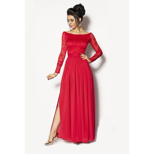 Czerwona sukienka z koronkowym rękawkiem Model:MOR-2671 MOR-2671   38(M) M&M Studio Mody
