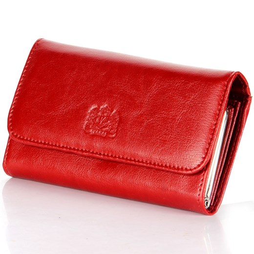 P14 czerwony portfel skórzany damski