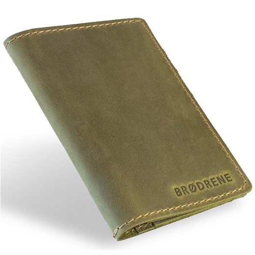 Skórzany cienki portfel slim wallet BRODRENE SW01 oliwkowy zielony Brødrene  Skorzana.com