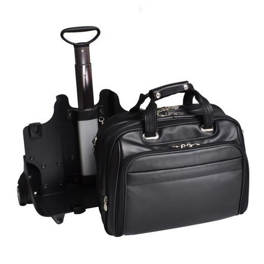 Skórzana torba podróżna na laptopa 17" z odpinanym wózkiem Mcklein Midway 86605 czarna