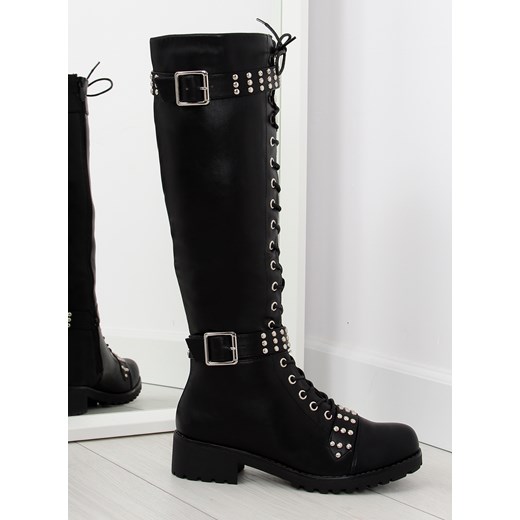 Oficerki z ćwiekami czarne PE116 BLACK czarny Obuwie Damskie 37 kupbuty.com