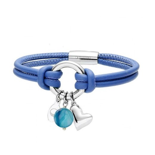 PiÄ™kna skĂłrzana bransoletka w kolorze snorkel blue z pierĹ›cieniem i charmsami 77-BA333SN