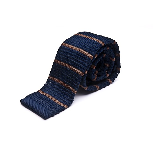 Krawat knit granatowy w brązowe paski
