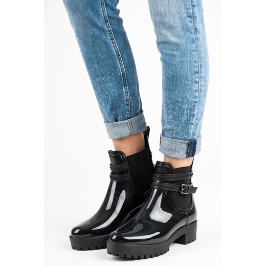 CZARNE KALOSZE NA PLATFORMIE niebieski Ideal Shoes 36 Tanie-Zakupy.com