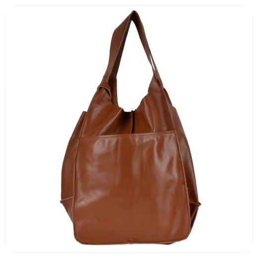 Torebka worek z miękkiej skóry bardzo lekka xl camel Genuine Leather brazowy melon.pl