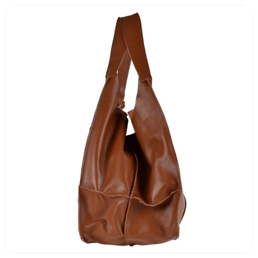 Torebka worek z miękkiej skóry bardzo lekka xl camel Genuine Leather brazowy melon.pl