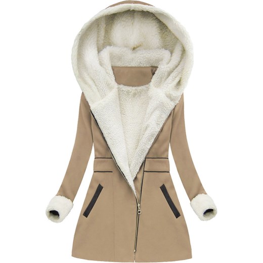 PŁASZCZ ZIMOWY Z KAPTUREM CAPPUCCINO (68ART) L (40) goodlookin.pl