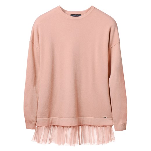 Mohito - Miękki sweter z tiulową falbaną little princess - Różowy Mohito rozowy L 
