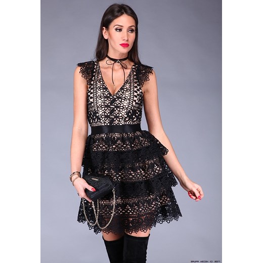 sukienka lily mcbee ** koronkowa ażurowana sukienka+ nude- klasa!  Lily Mcbee L LUXURYONLINE
