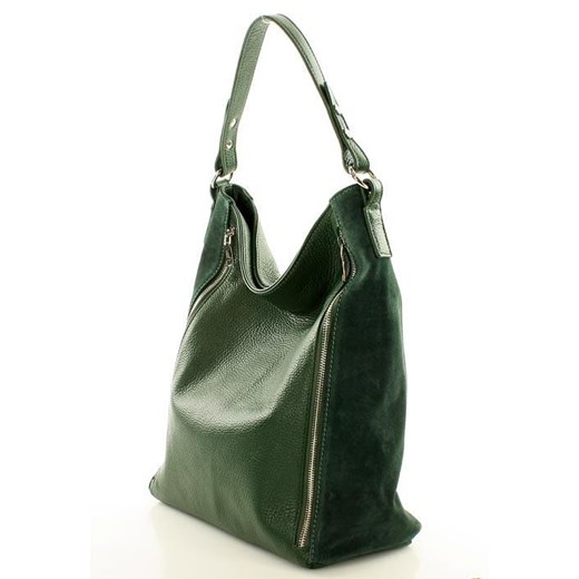 ESTELLA Skórzana torebka włoska na ramię MAZZINI – zielona Mazzini bialy One Size merg.pl