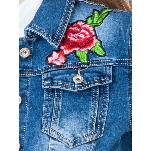 Kurtka jeansowa zdobiona aplikacją wyszywanej róży niebieska Yups niebieski S 