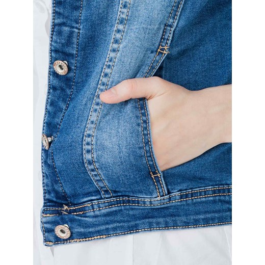 Kurtka jeansowa zdobiona aplikacją wyszywanej róży niebieska niebieski Yups S 