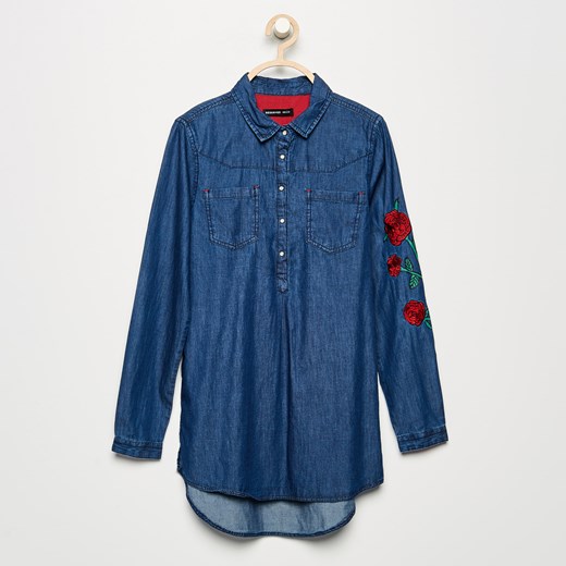 Reserved - Długa denimowa koszula - Granatowy niebieski Reserved 146 