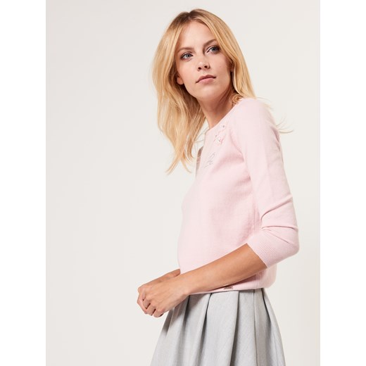 Mohito - Klasyczny dopasowany sweter z aplikacją - Różowy bezowy Mohito XL 