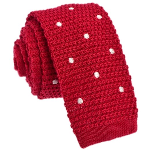 Krawat knit w grochy (czerwony)