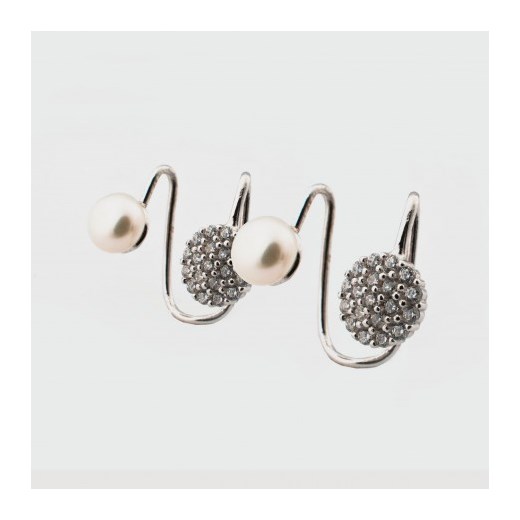 Srebrne kolczyki nausznice z perłą i okręgiem wysadzanym cyrkoniami