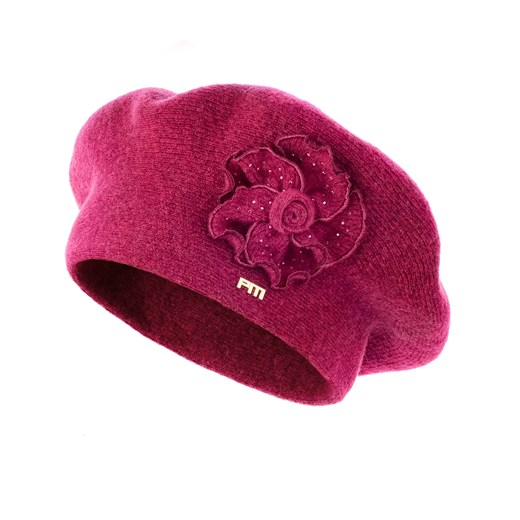 Bordowy beret z ozdobnym kwiatem MALCHINO Primamoda   