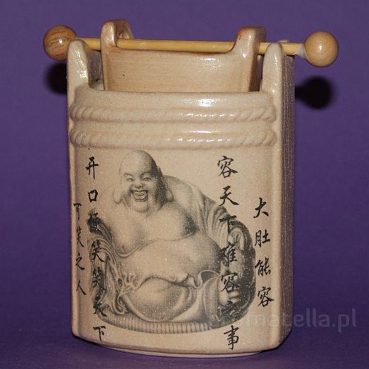 Kominek ceramiczny kwadratowy z Buddhą, beżowy
