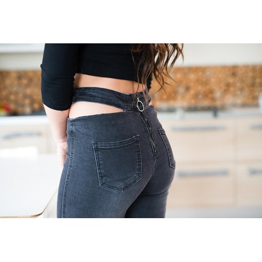 Z841 Czarne dopasowane jeansy z wycięciami w pasie rozmiar xs s m l xl szary Woman Top Fashion L Dehe.pl