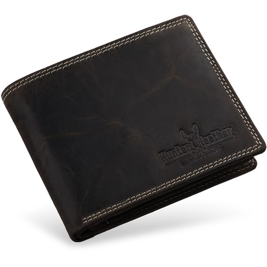 Poziomy portfel męski surowy styl skóra naturalna – brązowy  Hunter Leather  world-style.pl