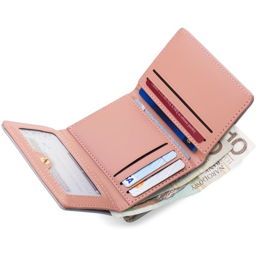Mały uroczy portfel damski portmonetka listki kolory bigiel - różowy  rozowy  world-style.pl