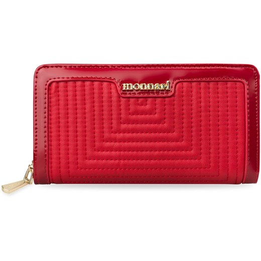 Elegancki portfel damski monnari z przeszyciami lakierowane wstawki – czerwony