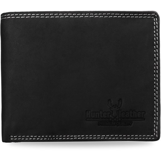 Skórzany portfel męski hunter leather poziomy rozkładany – czarny czarny Hunter Leather  world-style.pl