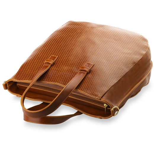 Modna duża torebka shopper bag dziurkowany przód - brązowy  brazowy  world-style.pl
