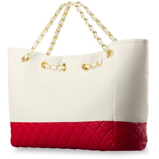 Shopper bag chanelka pikowana - kremowa z czerwonym spodem